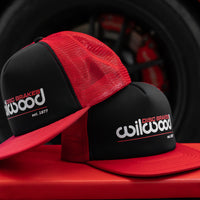 Wilwood Mesh Hat - Flat Bill Black and Red