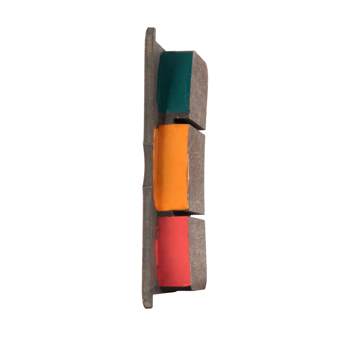 Racing brake pad with temperature indicator paint applied