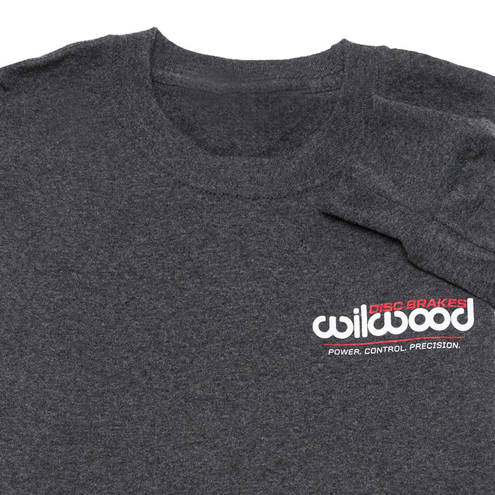 Front of Wilwood long sleeve grey shirt with Wilwood logo
