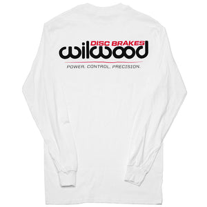 Back of long sleeve shirt with large Wilwood logo